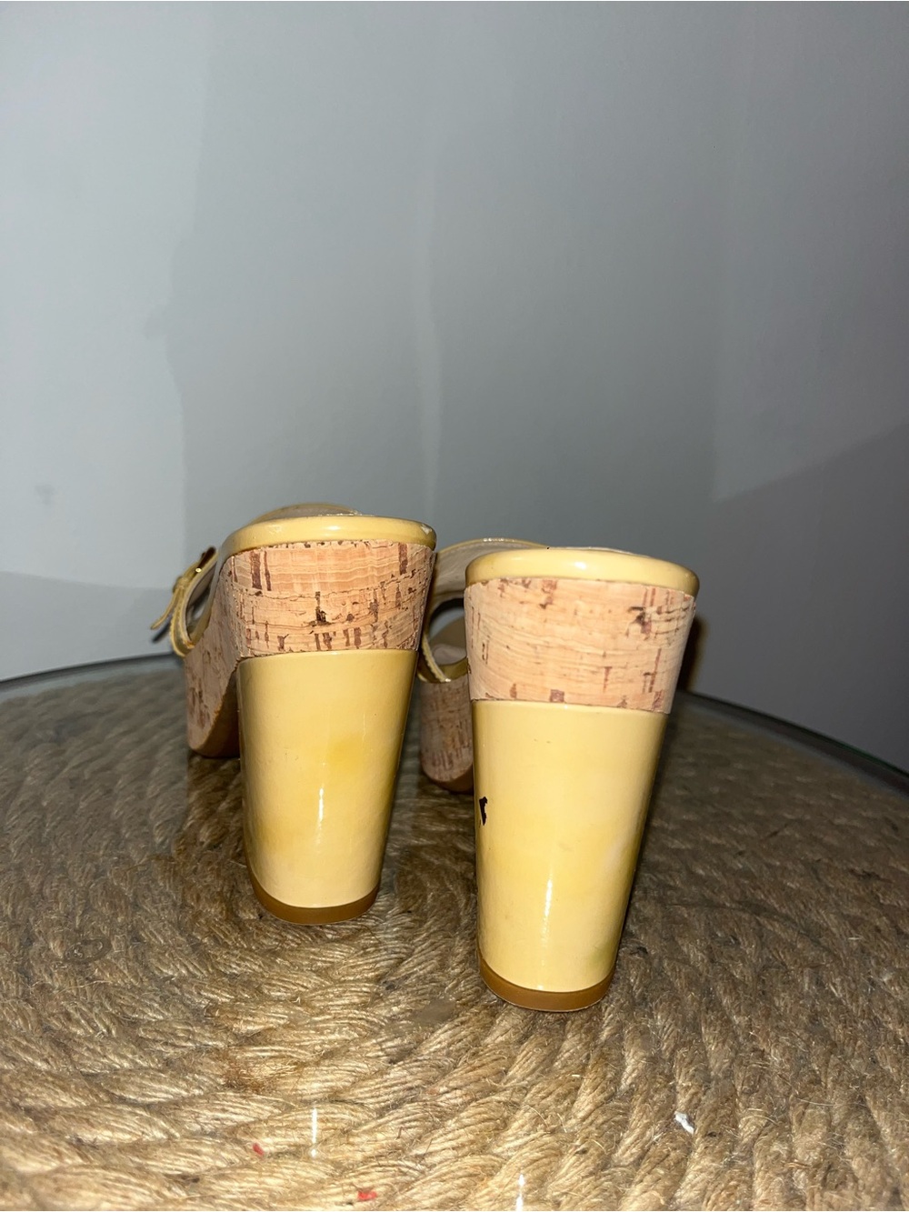 Prada Patent Leather Cork Platform Mules with Gold-Tone Ring - Picture 7 of 9